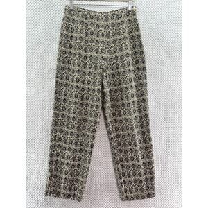 VTG Talbots Pants Women 8 Tan Black Silk Floral Trouser Straight Leg Fully Lined